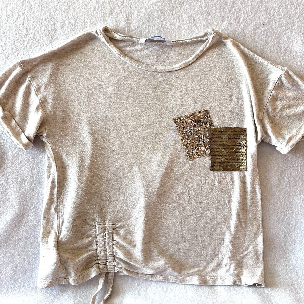 Mayoral Girls Size 12 T-Shirt Top Sequins Viscose Rouching Short Sleeve‎